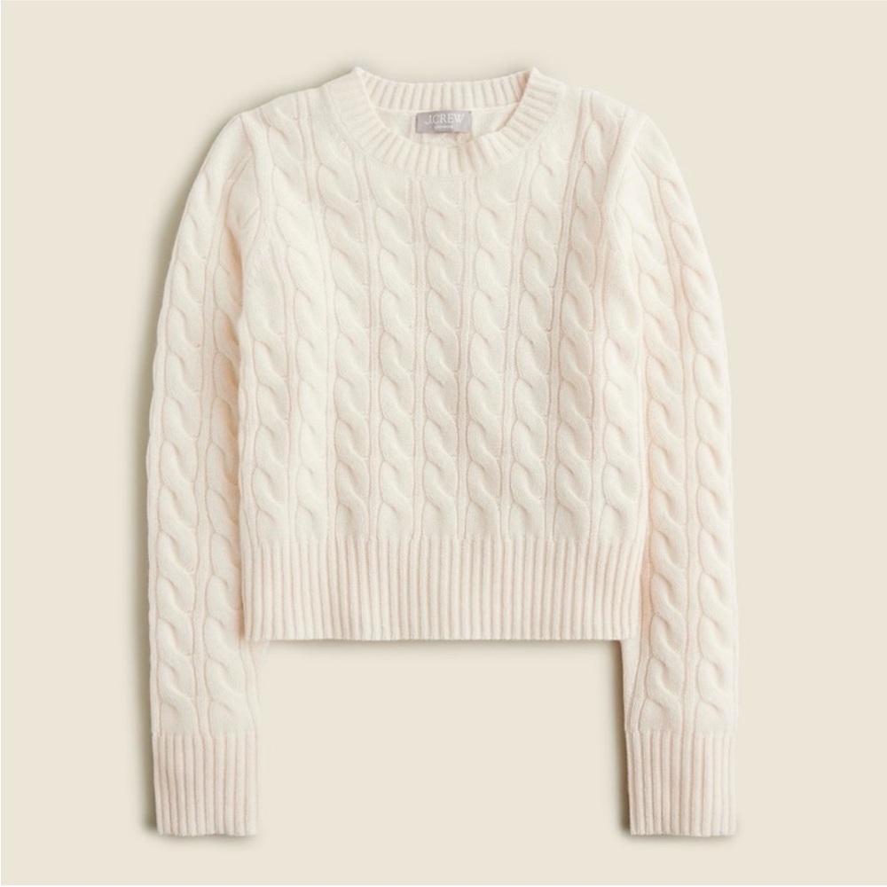 Jcrew Cable Knit Cream Cashmere Sweater